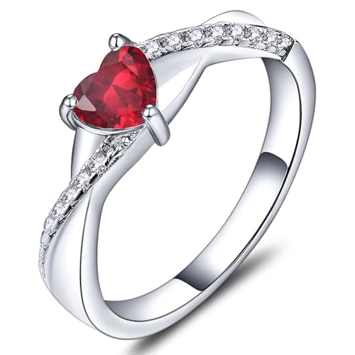 YL 925 Sterling Silver Engagement Rings 5MM Heart Cut Birthstone Infinity Ring for Women-size5 - color: 07-ruby-Jul