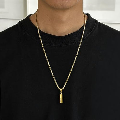 STWTR Stainless Steel Cylindrical Souvenir Capsule Pill Pendant Necklace, Cremated Ashes Pill Container Necklace - color: Gold-B