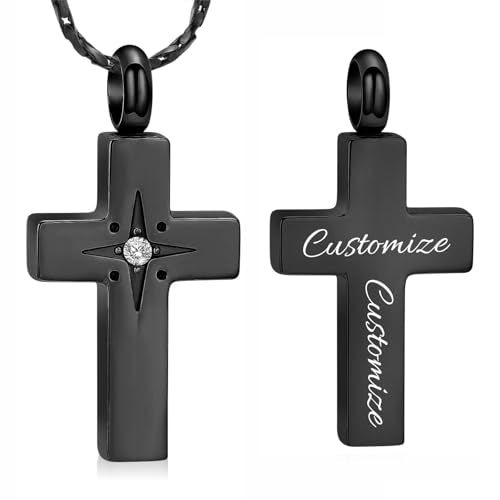 Imrsanl Cross Urn Necklace for Women Men Cremation Jewelry for Ashes Memorial Pendant Human Pet Funeral Ashes Holder Keepsake - color: Customize