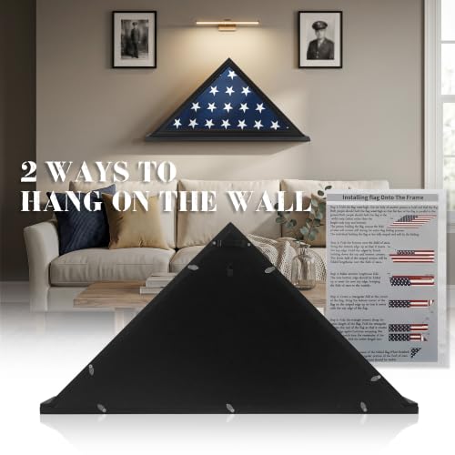 Folded Flag Display Case for 5'x9' Military Burial Flag, Black Solid Wood - color: Black