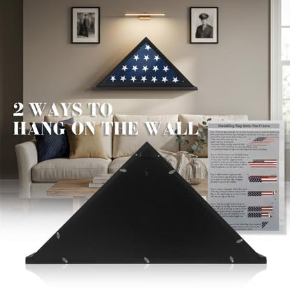 Folded Flag Display Case for 5'x9' Military Burial Flag, Black Solid Wood - color: Black