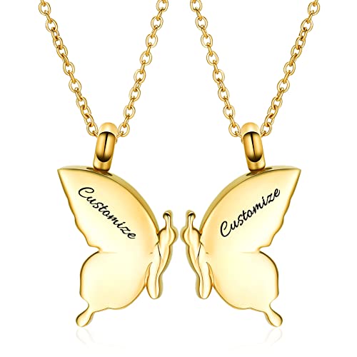 constantlife 2 Pack Butterfly Urn Necklaces for Ashes for Women Girls Stainless Steel Pendants Cremation Keepsake Jewelry Mother Daughter Sister Friendship Memorial Gifts - color: Customize-A