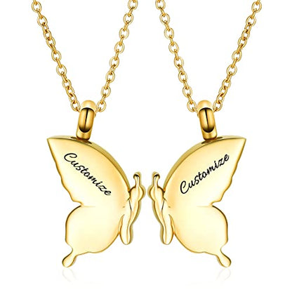 constantlife 2 Pack Butterfly Urn Necklaces for Ashes for Women Girls Stainless Steel Pendants Cremation Keepsake Jewelry Mother Daughter Sister Friendship Memorial Gifts - color: Customize-A