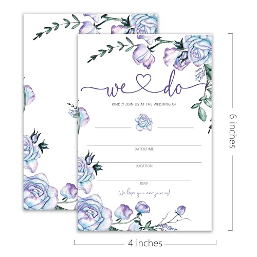 Wedding Invitations - We Do - 20 Invitation Cards 4”x6” with 20 Envelopes - Romantic Elegant Purple Floral Style Wedding Invitations for Mr & Mrs Celebration.(043)