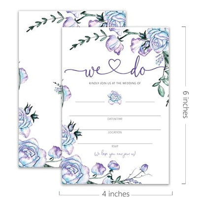 Wedding Invitations - We Do - 20 Invitation Cards 4”x6” with 20 Envelopes - Romantic Elegant Purple Floral Style Wedding Invitations for Mr & Mrs Celebration.(043)