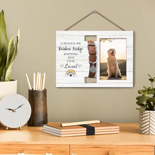 Dog Cat Pet Memorial Picture Frame with Collar Holder, Rainbow Bridge Dog Pet Cat Memorial Loss Sympathy Gifts, 4x6 Photos - color: loved