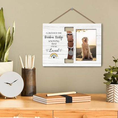Dog Cat Pet Memorial Picture Frame with Collar Holder, Rainbow Bridge Dog Pet Cat Memorial Loss Sympathy Gifts, 4x6 Photos - color: loved
