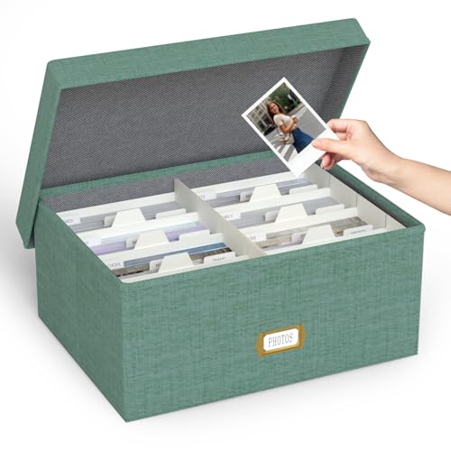 Decorative Photo Storage Box, Linen Photo Box Holds 1700 5x7 Pictures Green - color: Green, size: 5x7 (1 Pack)