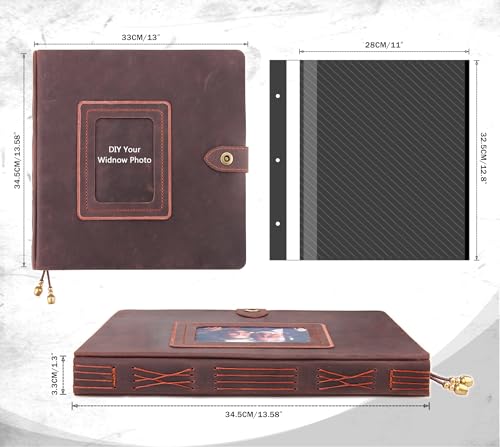 Leather photo Album Self Adhesive Pages, Handamde Leather Scrapbook Photo Album, Wedding Family Album, Holds 3x5, 4x6, 5x7, 6x8, 8x10 Photos - Coffee - color: Coffee, size: 13.58x13x1.3