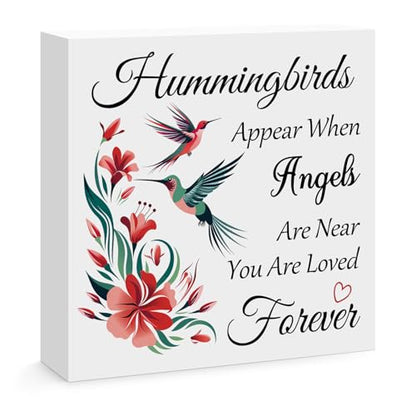Memorial Gift Hummingbird Decorative Sign Gift Hummingbirds Appear When Angels Are Near Wooden Box Sign Sympathy Gift for Loss Of Loved Memorial Decor Home Desk Shelf Table Decor
