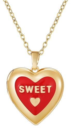 YOUFENG Love Heart Locket Necklace that Holds Pictures Photo Locket Birthday Gifts - style: Gold-plated Sweet