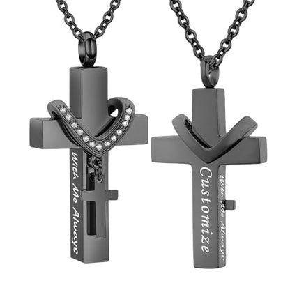 Cremation Jewelry for Ashes Pendant - Cross Urn Necklace with Mini Keepsake Urn Memorial Ashes Jewelry - With Me Always - color: Customize