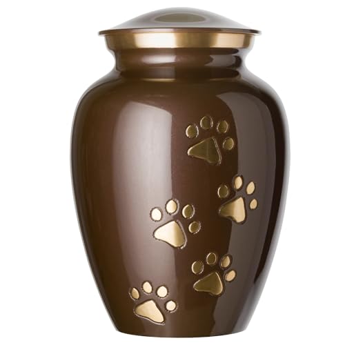 Ottillie Legacy Brown/Brass/Vert Urn, up to 65lbs - color: Harvest Brown, Vertical Brass Paws, size: Medium
