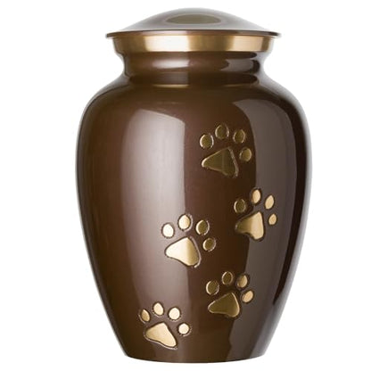 Ottillie Legacy Brown/Brass/Vert Urn, up to 25lbs - color: Harvest Brown, Vertical Brass Paws, size: Small