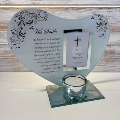 His Smile - Inspirational Poem, Candle and Photo Holder Glass Memorial Plaque