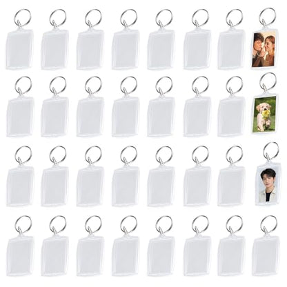 UPSTORE 50Pcs Clear Acrylic Photo Keyrings Picture Keychain Rectangle Blank Picture Frame Keyring Insert Personalized Keychain