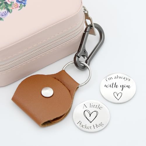 Pocket Hug Token Double Sided Engraved Inspirational Gift Leather Keychain Keepsake for MenWomen - color: With You