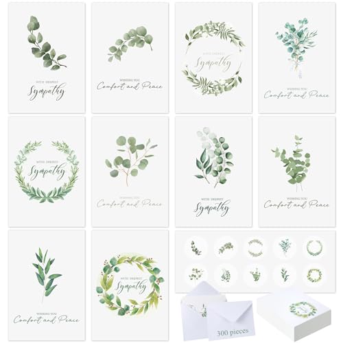 100 Sets Bulk Sympathy Cards with Envelope and Sticker, Leaves | Bulk Condolences Cards for Business, Assorted Bereavement Greeting Cards, Express Your Condolences - style: Leaves
