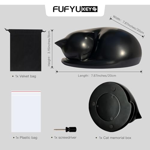 Cat Urn, Sleeping Resin Cremation Pet Urns for Cat Ashes, Black - color: Black