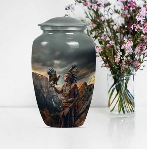 Native American Urns for Ashes - Burial Urns for Human Ashes Adult Male 10" - size: #1 (Large Size)