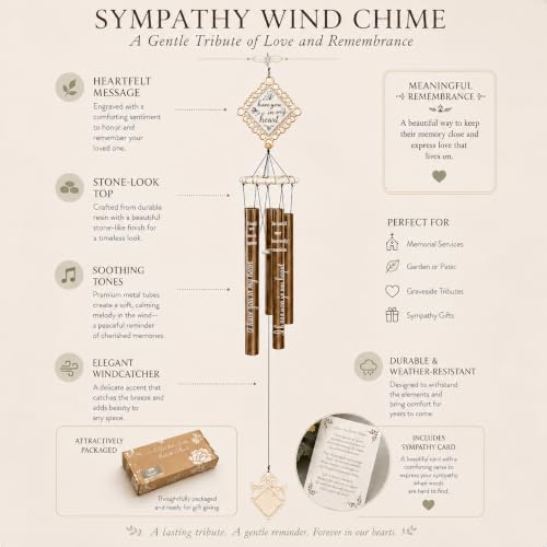 Memorial Wind Chime for Loss of Loved One, Sympathy Bereavement Gift, 43” | Loss of Loved One, Sympathy Gift for Loss of Mom Dad Husband Wife Pet, Engraved Bereavement, Outdoor Garden Porch