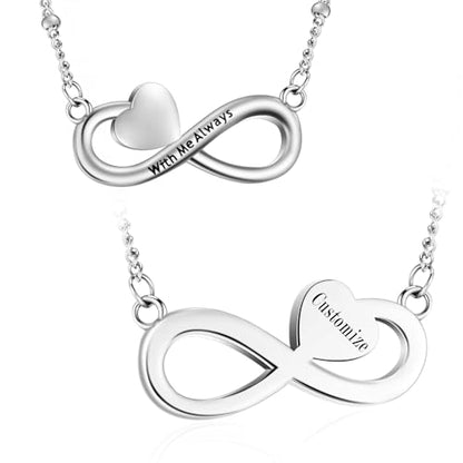 XIUDA Infinity Cremation Jewelry Heart Urn Necklace for Ashes Stainless Steel Urn Pendant Memorial Ashes Necklace for Women Men - color: Silver, engraved