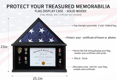 American Flag Shadow Box 5x9.5 Wooden Certificate Holder Black - size: Large-Black