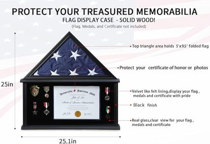 American Flag Shadow Box 5x9.5 Wooden Certificate Holder Black - size: Large-Black