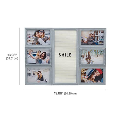 MELANNCO Customizable Letterboard 6-Opening Photo Collage, 20 x 14 inch, Distressed Grey - color: Distressed Gray, size: 20x14 - 6 Opening