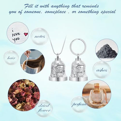 Eagle Love Cremation Keychain Bell Urn Necklaces for Ashes Keepsake Ash Pendant Memorial Urn Keychain Jewelry - color: Silver-2pcs