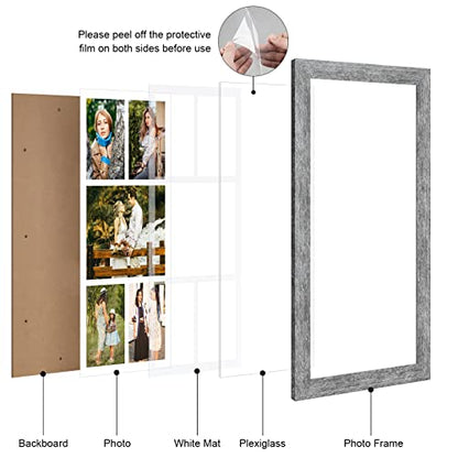 11x23 Collage Frame, 4 Open 5x7&1 Open 8x10 Photo Frame Collage - color: Grey, size: 11x23 - (4 open5x7+1 open8x10）