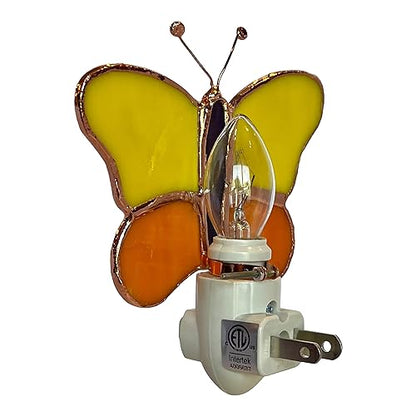 Gift Essentials Yellow Butterfly Plug-in Night Light - Stained Glass | Yellow Butterfly Stained Glass Plug-in Nightlight with On/Off Rocker Switch. Includes One 4-Watt Replaceable Warm-Glow Bulb. - color: Yellow Butterfly