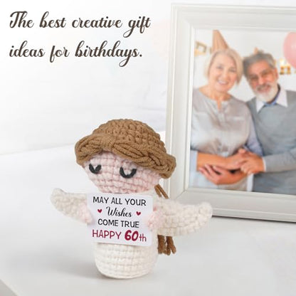 60th Birthday Gifts for Women Men, 1966 60th Birthday Decorations, Happy 60 Year Old Gifts for Family Friends Colleagues - Handmade Positive Angel Crochet Doll - style: 60th Birthday Gifts