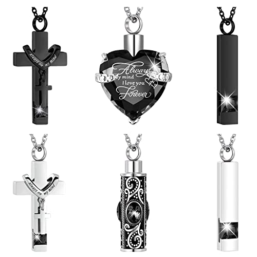 Fumete 6 Pcs Ashes Necklace Urn Jewelry for Human Ashes Memorial - Men & Women Pendant - color: Black