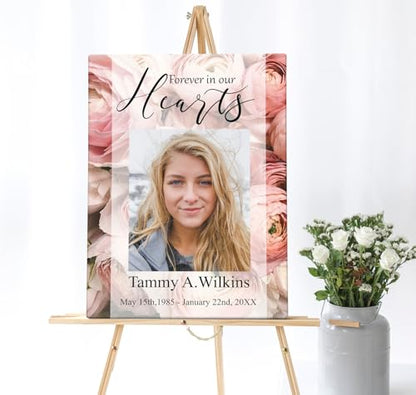 Floral Roses Funeral Welcome Sign, Heart Collage Celebration of Life Welcome Sign, in Loving Memory Sign, Celebration of Life, Celebration of Life Sign, Memorial Sign with Photo *2 - color: Version #24