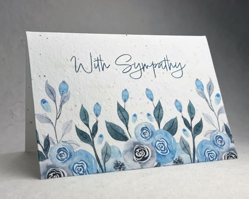 Of The Earth Handmade Paper - Plantable Wildflower Seed Folding Card - Sympathy Designs - 5" x 7" - Set of 3 - w/Recycled Envelopes (Watercolor Blue Flowers) - color: Watercolor Blue Flowers