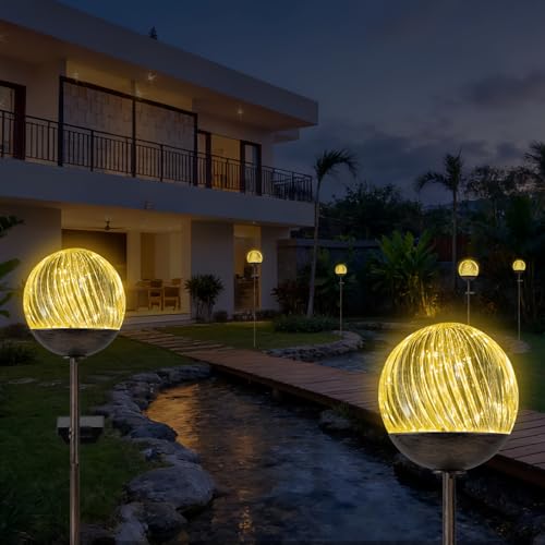 Solar Globe Stake Lights - Twinkle Effect Outdoor Acrylic Ball Garden Lights , Elegant Solar Light,Exquisite Garden Solar Balls light for Yard, Pathway, Patio, gifts for Mom (Bronze stake, 2 pack) - color: Bronze