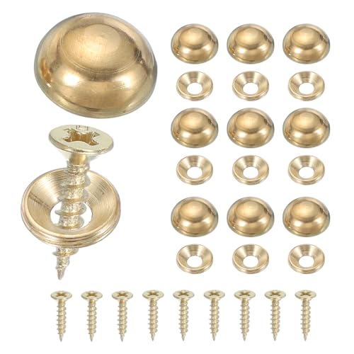 Brass Decorative Screws with Caps, Mirror Screw Self Tapping Screws Decorative Cover - Fitting for(Furniture Fixing- Wall Hangings - Wood Handcrafted) 15mm & 10 Pack & Yellow - color: Yellow, size: 15mm