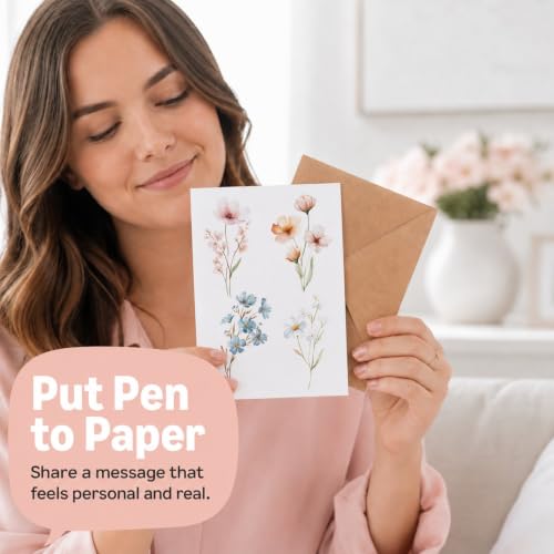 20 Blank Cards with Premium Envelopes, Watercolour Flower Cuttings Painting 5 Desgins for All Occassions, Blank Notecard Sets for Family Friends, Thank You, Made in UK, Blank Inside