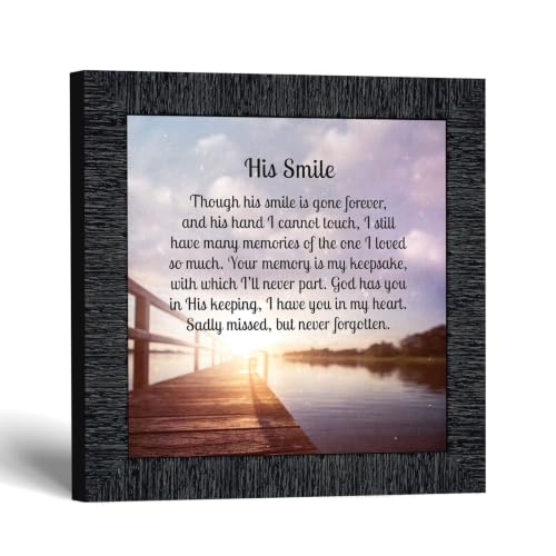 His Smile Memorial Picture Frame, Memorial Gifts for Loss of Husband or Son | Sympathy Gifts for Loss of Loved One, Memorial Gifts for Loss of Dad, In Memory of Dad, Grief Gifts for Husband or Grandpa - color: Charcoal, size: 8"L x 8"W