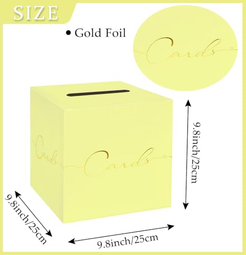 HEIPINIUYE Yellow Wedding Card Box with Gold Foil 9.8" x 9.8" Yellow Large Gift Card Box for Party Wedding Reception Graduation Birthday Baby Shower Cardboard Raffle Envelope Box with Slot - color: Yellow Card Box with Gold Foil