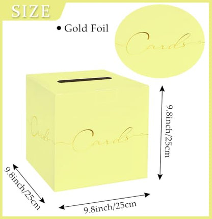 HEIPINIUYE Yellow Wedding Card Box with Gold Foil 9.8" x 9.8" Yellow Large Gift Card Box for Party Wedding Reception Graduation Birthday Baby Shower Cardboard Raffle Envelope Box with Slot - color: Yellow Card Box with Gold Foil