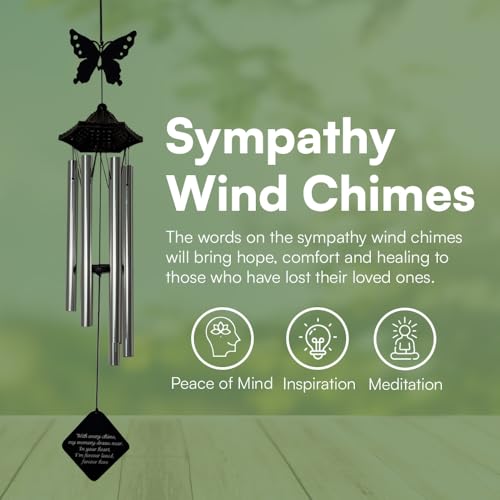 Memorial Wind Chimes for Loss of Loved One, Sympathy Gift, Outdoor Wind Chimes, Silver, 33 Inch