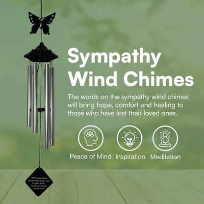 Memorial Wind Chimes for Loss of Loved One, Sympathy Gift, Outdoor Wind Chimes, Silver, 33 Inch