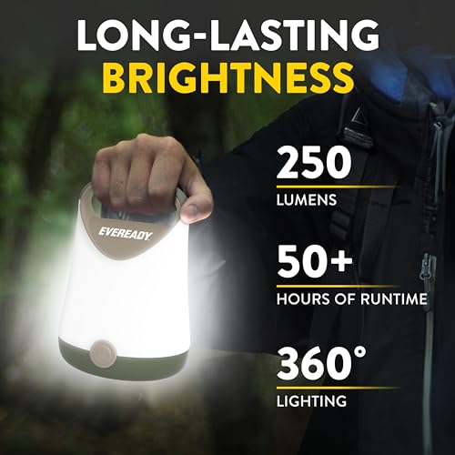 Eveready LED Camping Lantern X-250 (2-Pack), Super Bright Tent Lights, Rugged Water Resistant LED Lanterns, 100 Hour Run-time (Batteries Included), Green/Tan - color: Green/Tan, size: 2-Pack