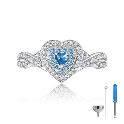 Sariel Teardrop Cremation Ring for Ashes - 925 Sterling Silver Urn Keepake Rings Memorial Jewelry for Women - color: Heart (Blue)