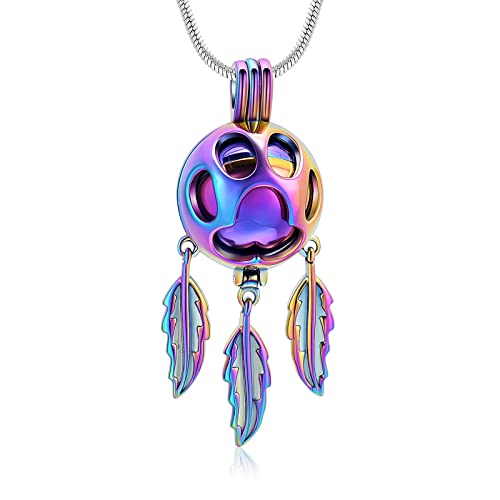 Hearbeingt Pet Cremation Jewelry for Ashes Dream Catcher Urn Necklace | for Women Men,Dreamcatcher Urn Pendant for Dog Cat,Stainless Steel,Keepsake Memorial Jewelry,Ash Holder,Memory Gift,Fill Kit - color: Pet-Colorful