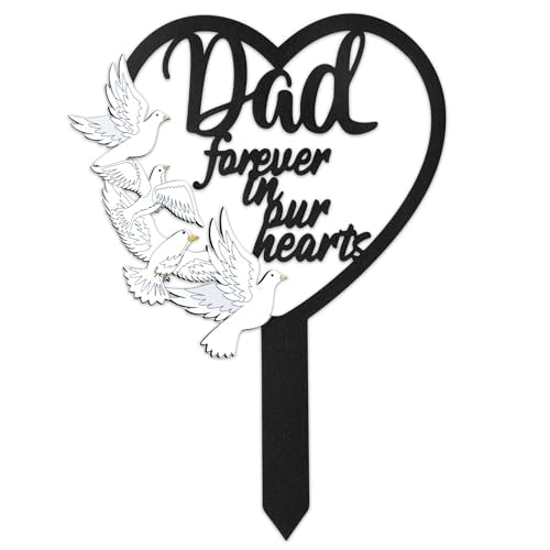BUoonyer Stake Graves Cemetery Decorations - Dad Metal Memorial Grave Markers, Father Heart Graveyard Sympathy Plaque, Dove Remembrance Graveside Burial Decor Sign for Outside Yard Garden - style: Dad