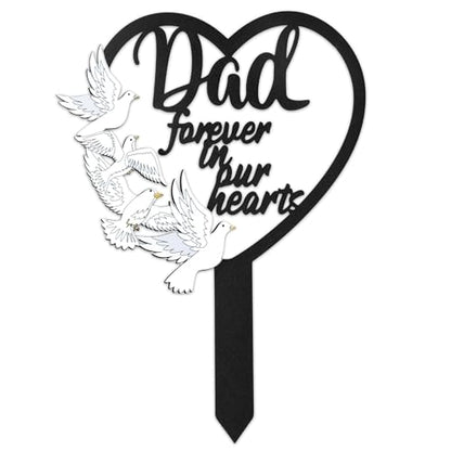 BUoonyer Stake Graves Cemetery Decorations - Dad Metal Memorial Grave Markers, Father Heart Graveyard Sympathy Plaque, Dove Remembrance Graveside Burial Decor Sign for Outside Yard Garden - style: Dad