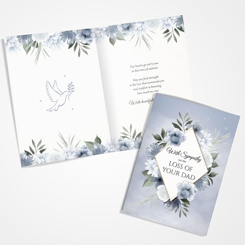 Sympathy Card for Loss of Dad Blue Floral Design with Printed Verse